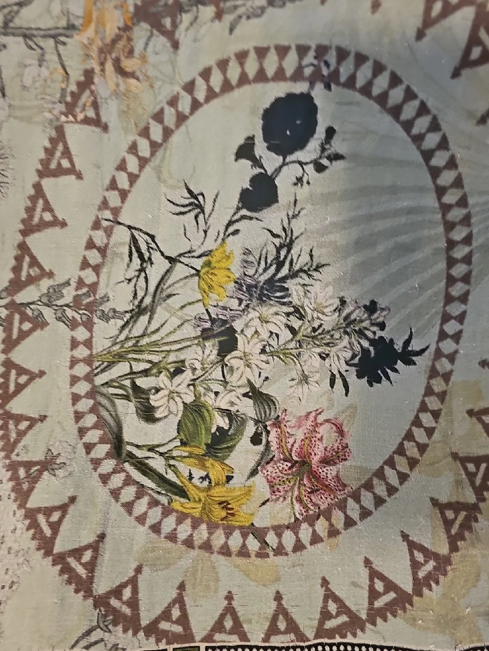 Pakistani Inspired Floral Garden Throw Cover in Sage Green/black W/Pearls 46